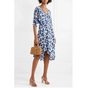 Eloise Asymmetric Printed Silk Crepe De Chine Wrap Dress In Blue